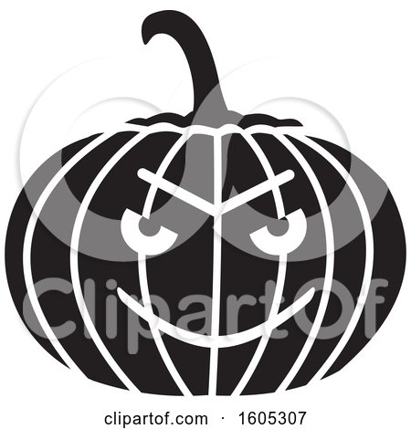 Clipart of a Black and White Evil Halloween Jackolantern Pumpkin - Royalty Free Vector Illustration by Johnny Sajem