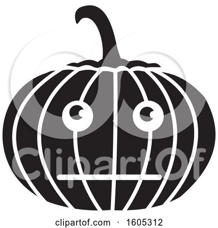Clipart of a Black and White Bored Halloween Jackolantern Pumpkin - Royalty Free Vector Illustration by Johnny Sajem