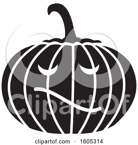 Clipart of a Black and White Halloween Jackolantern Pumpkin - Royalty Free Vector Illustration by Johnny Sajem