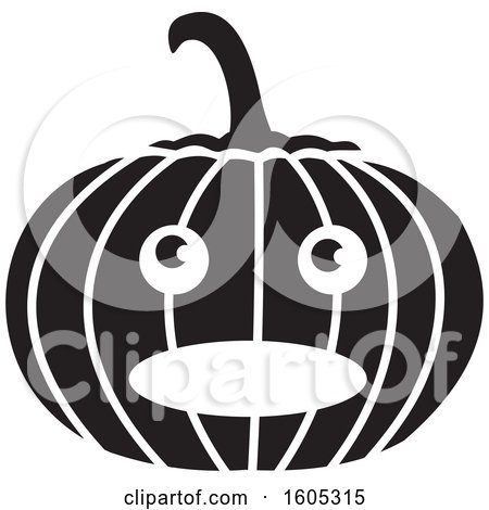 Clipart of a Black and White Talking Halloween Jackolantern Pumpkin - Royalty Free Vector Illustration by Johnny Sajem