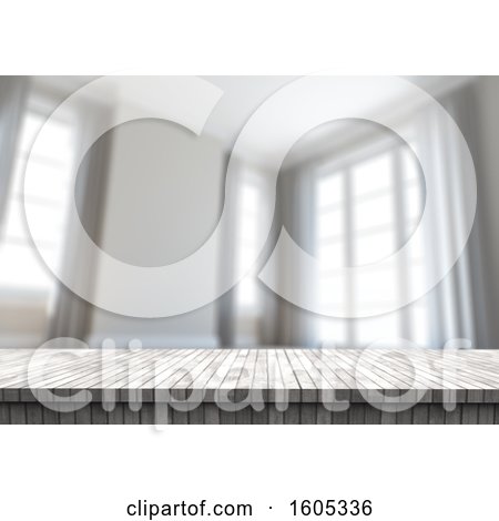 Clipart of a 3d Wooden Counter and Blurred Room - Royalty Free Illustration by KJ Pargeter
