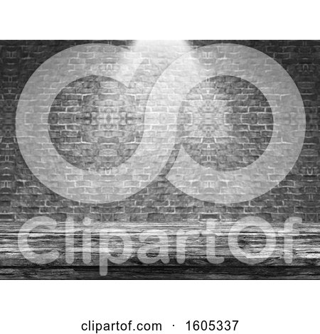 Clipart of a 3d Table and Brick Wall Under a Light - Royalty Free Illustration by KJ Pargeter