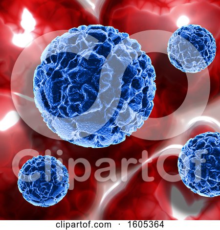 Clipart of a 3d Background of Blue and Red Virus Cells - Royalty Free Illustration by KJ Pargeter