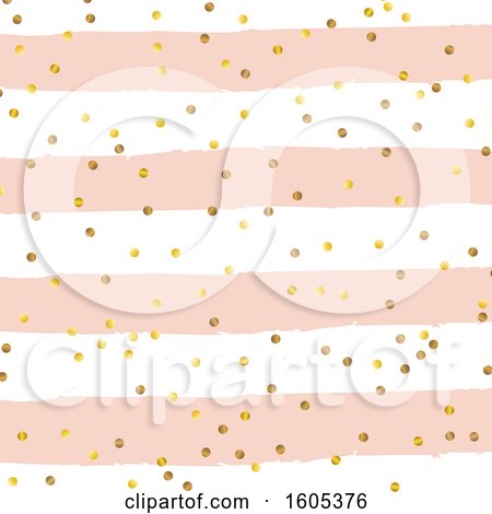 Clipart of a Background of Gold Confetti over Pink and White Stripes - Royalty Free Vector Illustration by KJ Pargeter