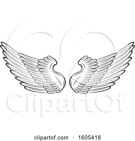 Clipart of a Grayscale Pair of Wings - Royalty Free Vector Illustration by Vector Tradition SM