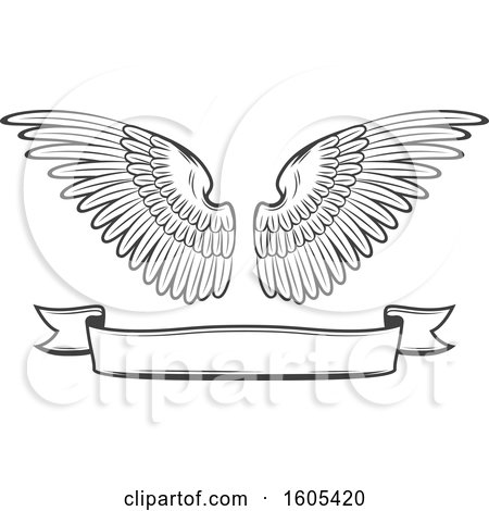 Clipart of a Grayscale Banner and Pair of Wings - Royalty Free Vector Illustration by Vector Tradition SM
