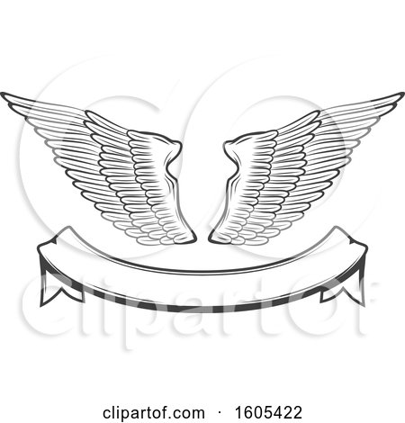 Clipart of a Grayscale Banner and Pair of Wings - Royalty Free Vector Illustration by Vector Tradition SM