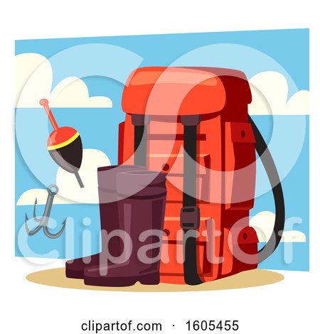 Clipart of a Backpack and Fishing Gear - Royalty Free Vector Illustration by Vector Tradition SM