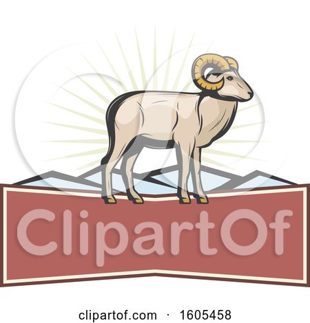 Clipart of a Ram and Mountains over a Blank Banner - Royalty Free Vector Illustration by Vector Tradition SM