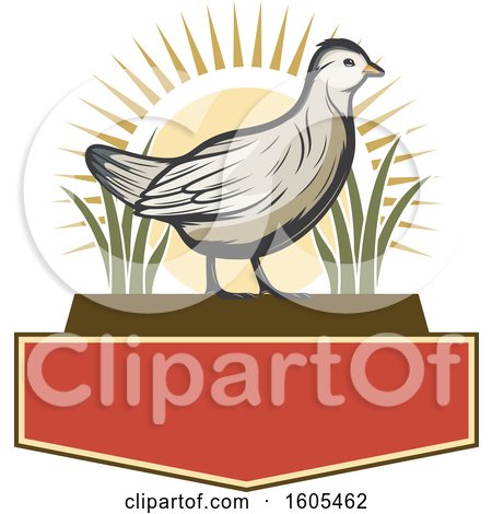 Clipart of a Bird with a Sunset and Plants over Blank Banners - Royalty Free Vector Illustration by Vector Tradition SM