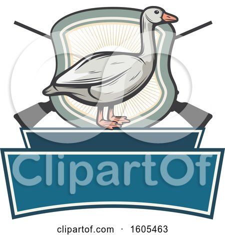 Clipart of a Goose and Crossed Hunting Rifles with a Shield and Blank Banners - Royalty Free Vector Illustration by Vector Tradition SM