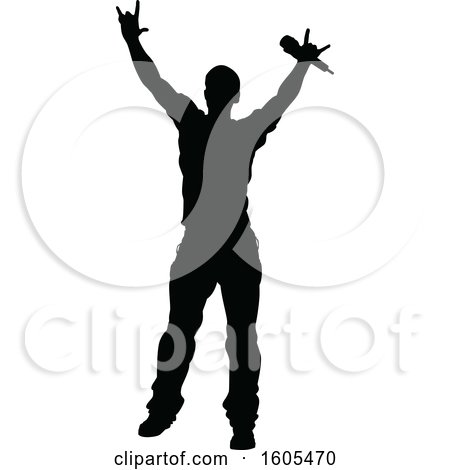 Clipart of a Silhouetted Male Singer - Royalty Free Vector Illustration by AtStockIllustration