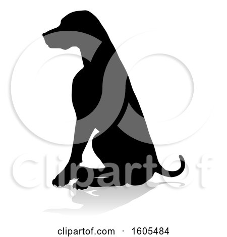 Clipart of a Silhouetted Dog, with a Reflection or Shadow, on a White Background - Royalty Free Vector Illustration by AtStockIllustration