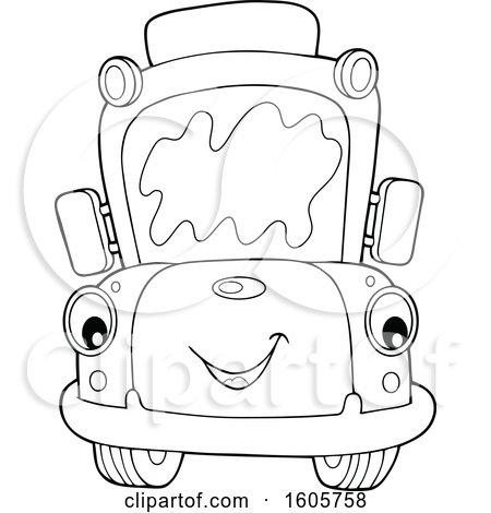 Clipart of a Black and White Happy School Bus - Royalty Free Vector Illustration by visekart
