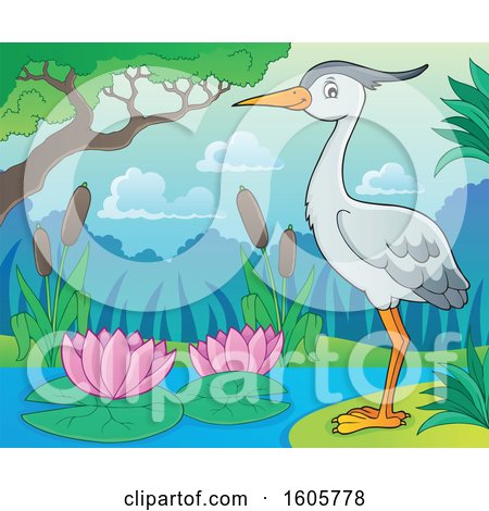 Clipart of a Heron Bird on the Shore - Royalty Free Vector Illustration by visekart