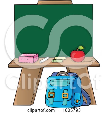 Clipart of a School Chalkboard with Supplies - Royalty Free Vector Illustration by visekart
