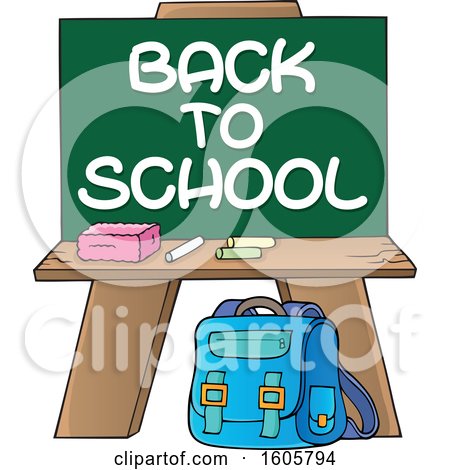 Clipart of a Chalkboard with Back to School Text and Supplies - Royalty Free Vector Illustration by visekart