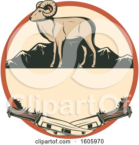 Clipart of a Ram Hunting Design with Knives in a Circle - Royalty Free Vector Illustration by Vector Tradition SM