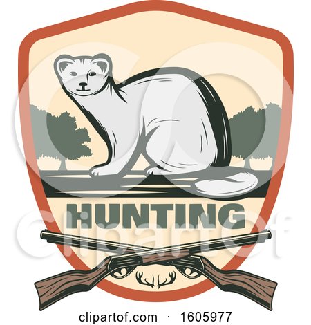 Clipart of a Weasel Hunting Design with Crossed Rifles and Text - Royalty Free Vector Illustration by Vector Tradition SM