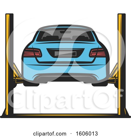 Clipart of a Rear View of a Blue Car on a Lift - Royalty Free Vector Illustration by Vector Tradition SM