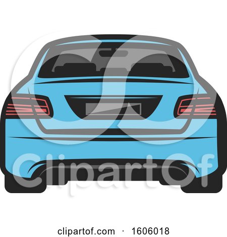 Clipart of a Rear View of a Blue Car - Royalty Free Vector Illustration by Vector Tradition SM