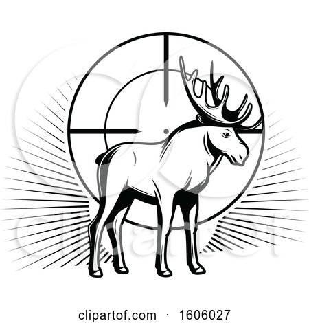Clipart of a Black and White Moose Hunting Design - Royalty Free Vector Illustration by Vector Tradition SM