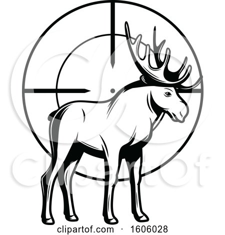 Clipart of a Black and White Moose Hunting Design - Royalty Free Vector Illustration by Vector Tradition SM