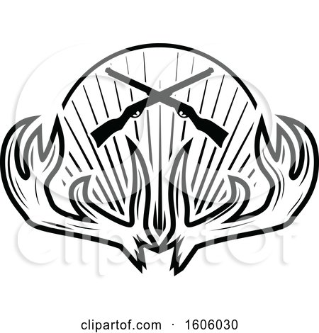 Clipart of a Black and White Rifle and Antler Hunting Design - Royalty Free Vector Illustration by Vector Tradition SM