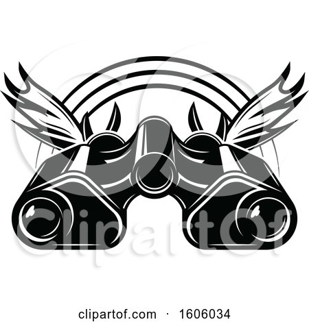 Clipart of a Black and White Antlers and Binoculars Hunting Design - Royalty Free Vector Illustration by Vector Tradition SM
