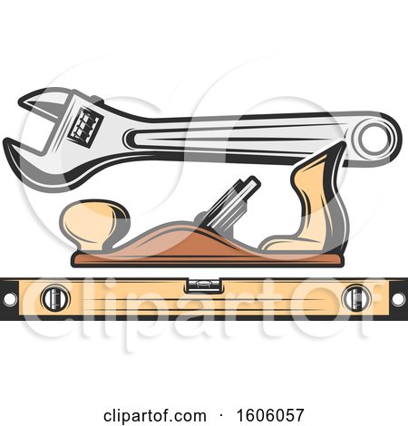 Clipart of a Leveler Plane and Adjustable Wrench - Royalty Free Vector Illustration by Vector Tradition SM