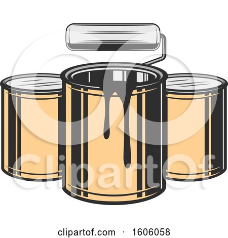 Clipart of a Roller Brush and Paint Buckets - Royalty Free Vector Illustration by Vector Tradition SM