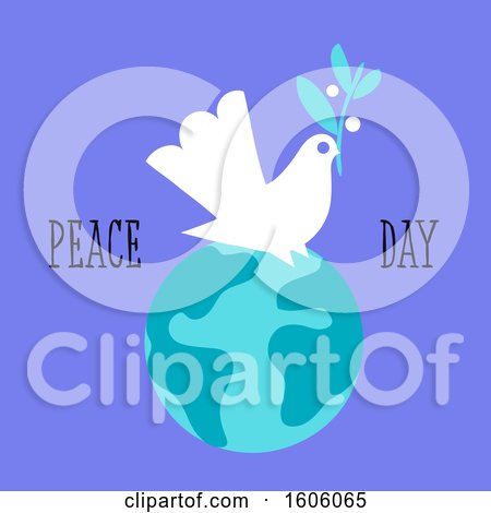 Clipart of a Dove with Peace Day Text on a Globe - Royalty Free Vector Illustration by elena