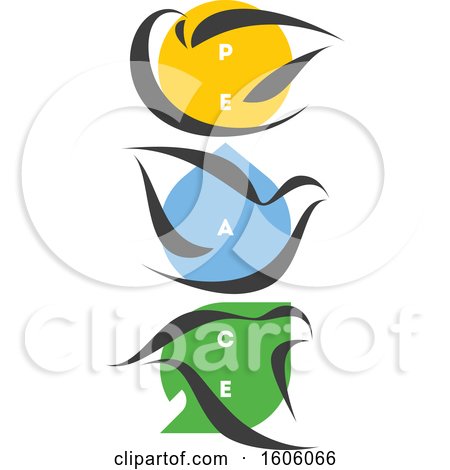 Clipart of a Trio of Doves with Peace Text - Royalty Free Vector Illustration by elena