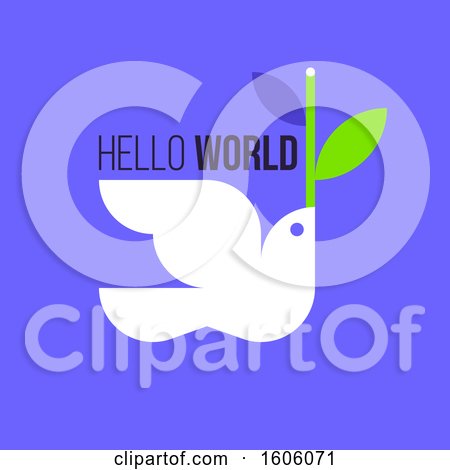 Clipart of a Peace Dove with Hello World Text on Blue - Royalty Free Vector Illustration by elena
