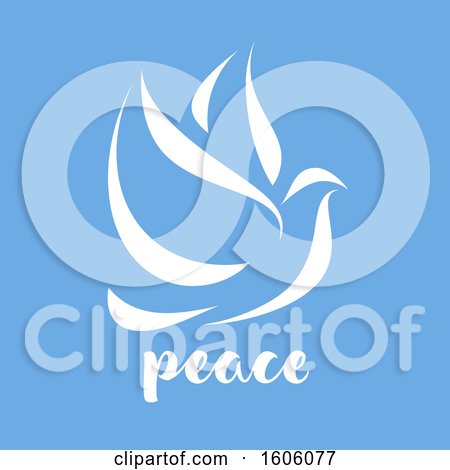 Clipart of a Dove with Peace Text on Blue - Royalty Free Vector Illustration by elena