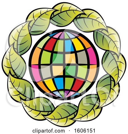 Clipart of a Colorful Globe Encircled with Green Leaves - Royalty Free Vector Illustration by Lal Perera