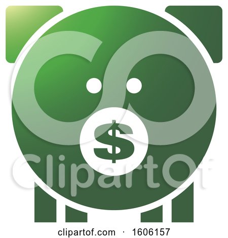 Clipart of a Dollar Signon the Snout of a Green Piggy Bank - Royalty Free Vector Illustration by Lal Perera