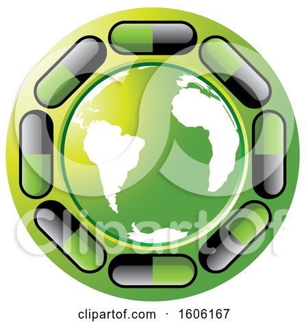 Clipart of a Green Globe Encircled with Pills - Royalty Free Vector Illustration by Lal Perera