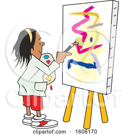 Clipart of a Cartoon Female Artist Painting an Abstract on a Canvas - Royalty Free Vector Illustration by Johnny Sajem
