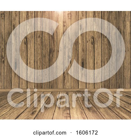 Clipart of a 3d Wood Floor and Wall with a Light - Royalty Free Illustration by KJ Pargeter