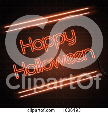 Clipart of a Neon Happy Halloween Design - Royalty Free Vector Illustration by KJ Pargeter