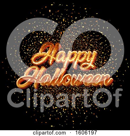 Clipart of a Happy Halloween Greeting with Confetti on Black - Royalty Free Vector Illustration by KJ Pargeter