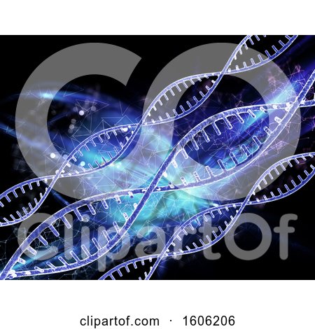 Clipart of a 3d Dna Strand and Connections Background - Royalty Free Illustration by KJ Pargeter