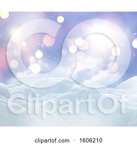 Clipart of a 3d Snowy Landscape with Flares - Royalty Free Illustration by KJ Pargeter