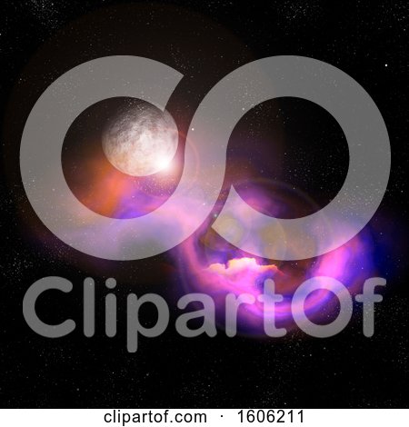 Clipart of a 3d Fictional Moon and Nebula - Royalty Free Illustration by KJ Pargeter