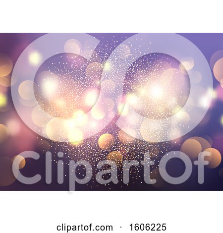 Clipart of a Purple Background with Glitter and Bokeh Flares - Royalty Free Vector Illustration by KJ Pargeter
