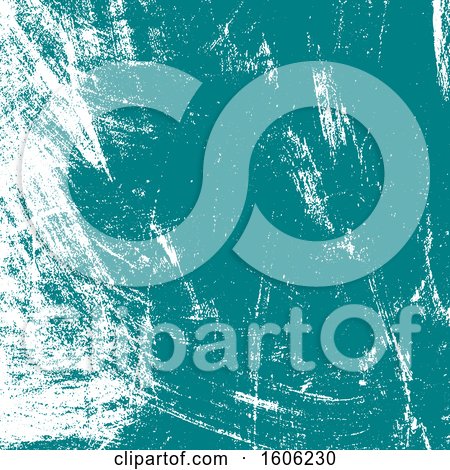 Clipart of a White and Turquoise Brush Stroke Grunge Background - Royalty Free Vector Illustration by KJ Pargeter