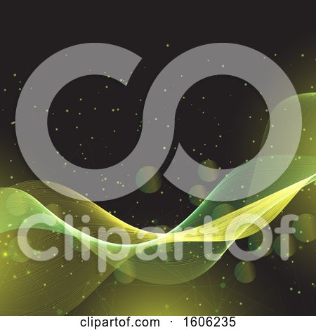 Clipart of a Yellow and Green Wave with Flares on Black - Royalty Free Vector Illustration by KJ Pargeter