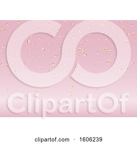 Clipart of a Pink Party Background with Gold Confetti - Royalty Free Vector Illustration by KJ Pargeter