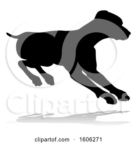Clipart of a Silhouetted Pointer Dog, with a Reflection or Shadow, on a White Background - Royalty Free Vector Illustration by AtStockIllustration